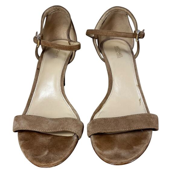 Michael Kors Tan Suede Stiletto Sandals Size 8.5 Strappy High Heel Dressy Chic - Picture 2 of 13